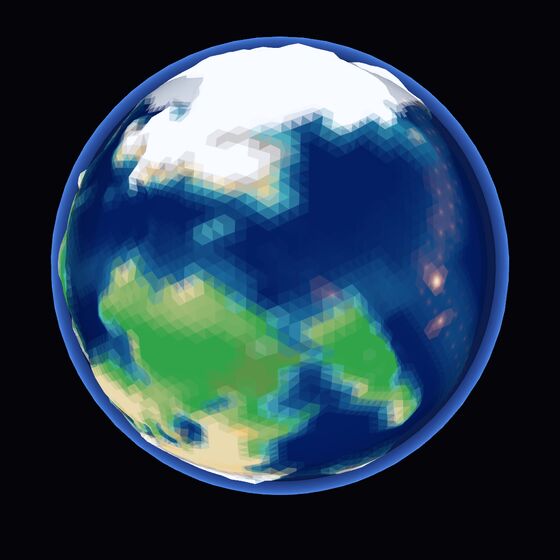 Terrain view: oceans, continents, ice caps